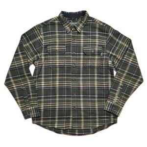 Woolrich Brawny Flannel Shacket Green Cotton Flannel Plaid Side Pockets Size XL